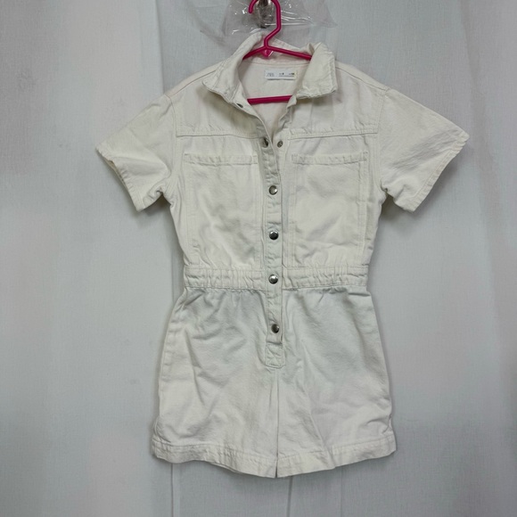 Zara Girls White One Piece Denim Romper Jumpsuit Size 9 - Picture 3 of 10
